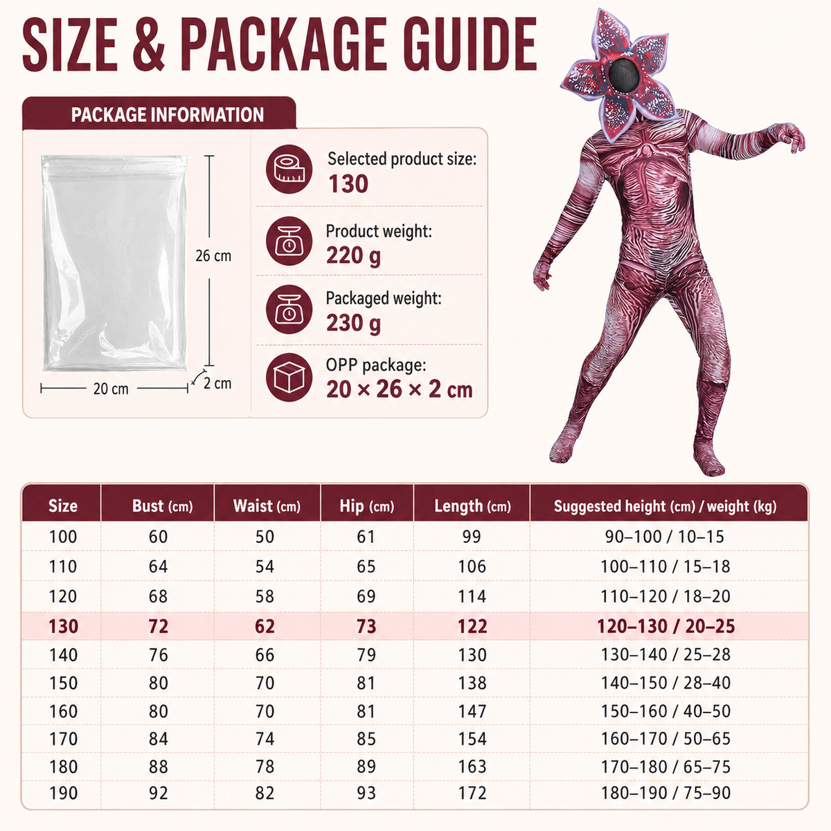 Flower Head Monster Costume Bodysuit Petal Hood Claw Gloves Feet