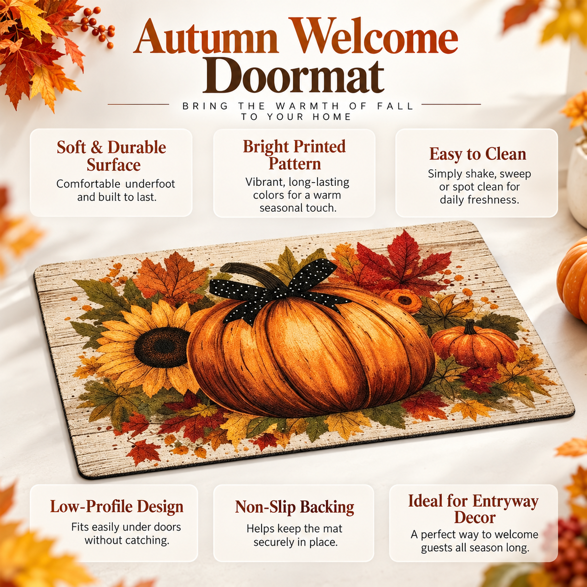 Halloween Fall Doormat Boo Pumpkin Non Slip Welcome Mat Entryway