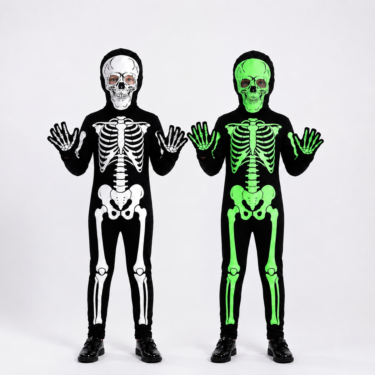 Kids Skeleton Witch Dress with Hat or Hooded Skeleton Bodysuit Costume