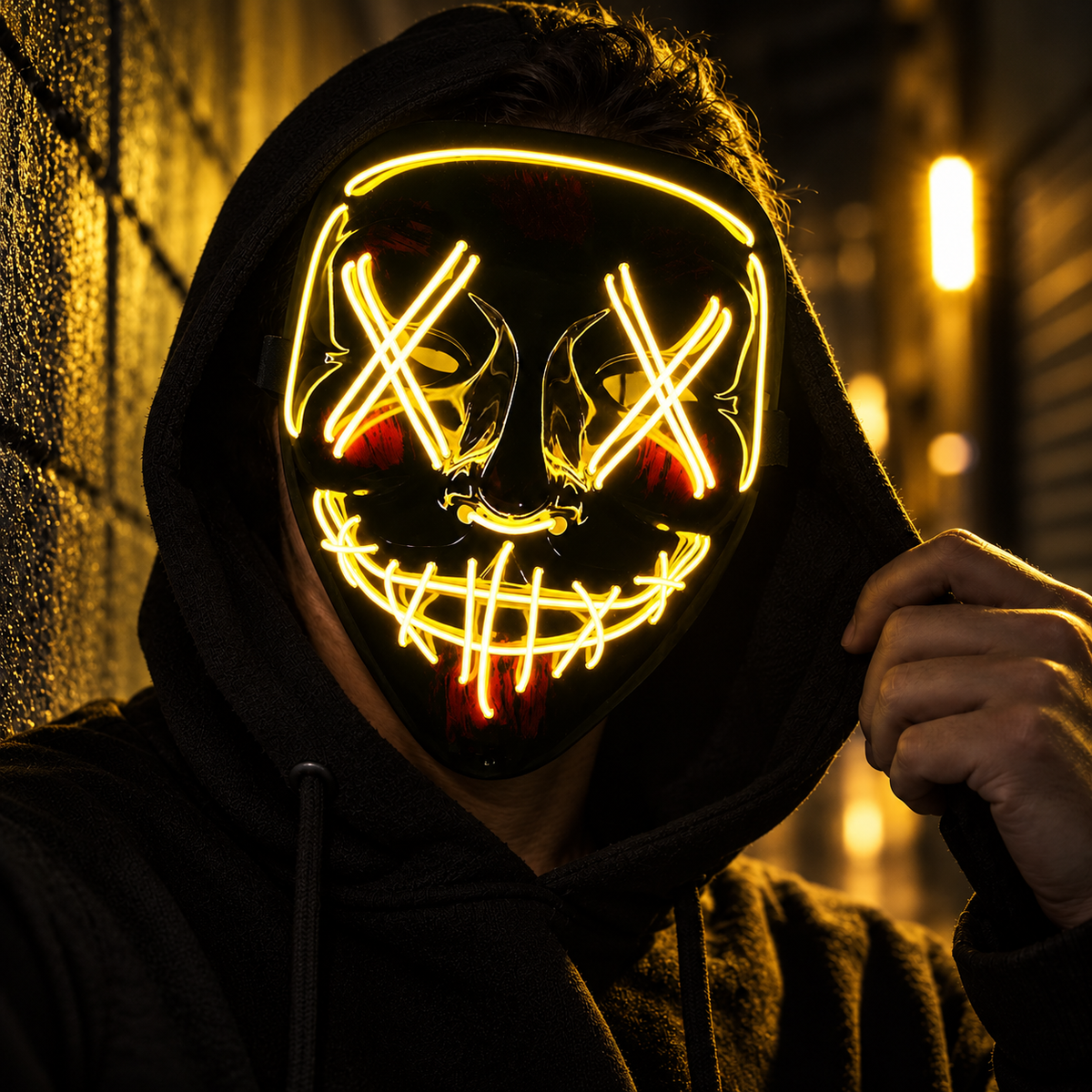 LED Purge Style Light Up Mask X Eyes Stitched Smile Neon Halloween