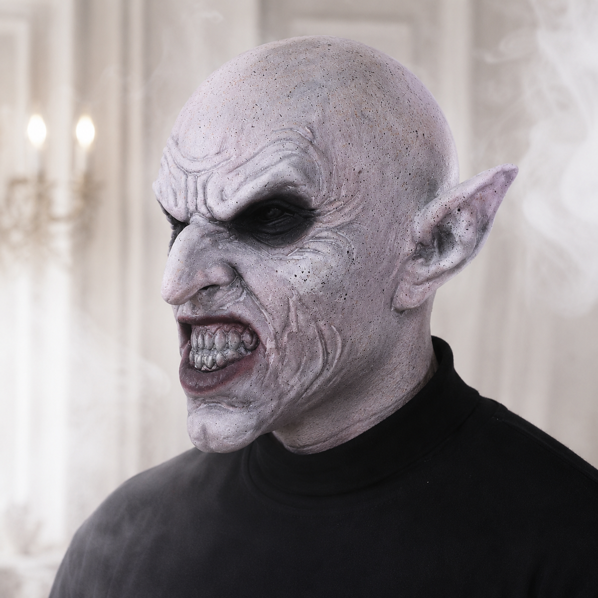 Nosferatu Vampire Latex Mask Full Head Bald Pointed Ears Snarling Teeth