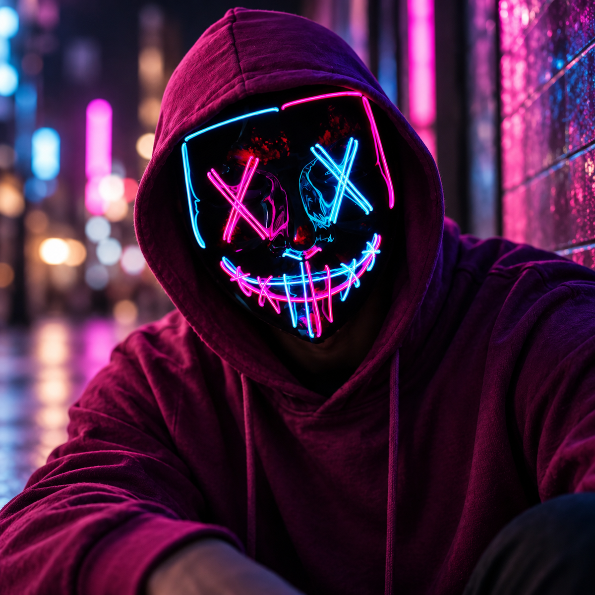 Dual Color LED Purge Mask Neon X Eyes Stitched Grin Battery Box Strap