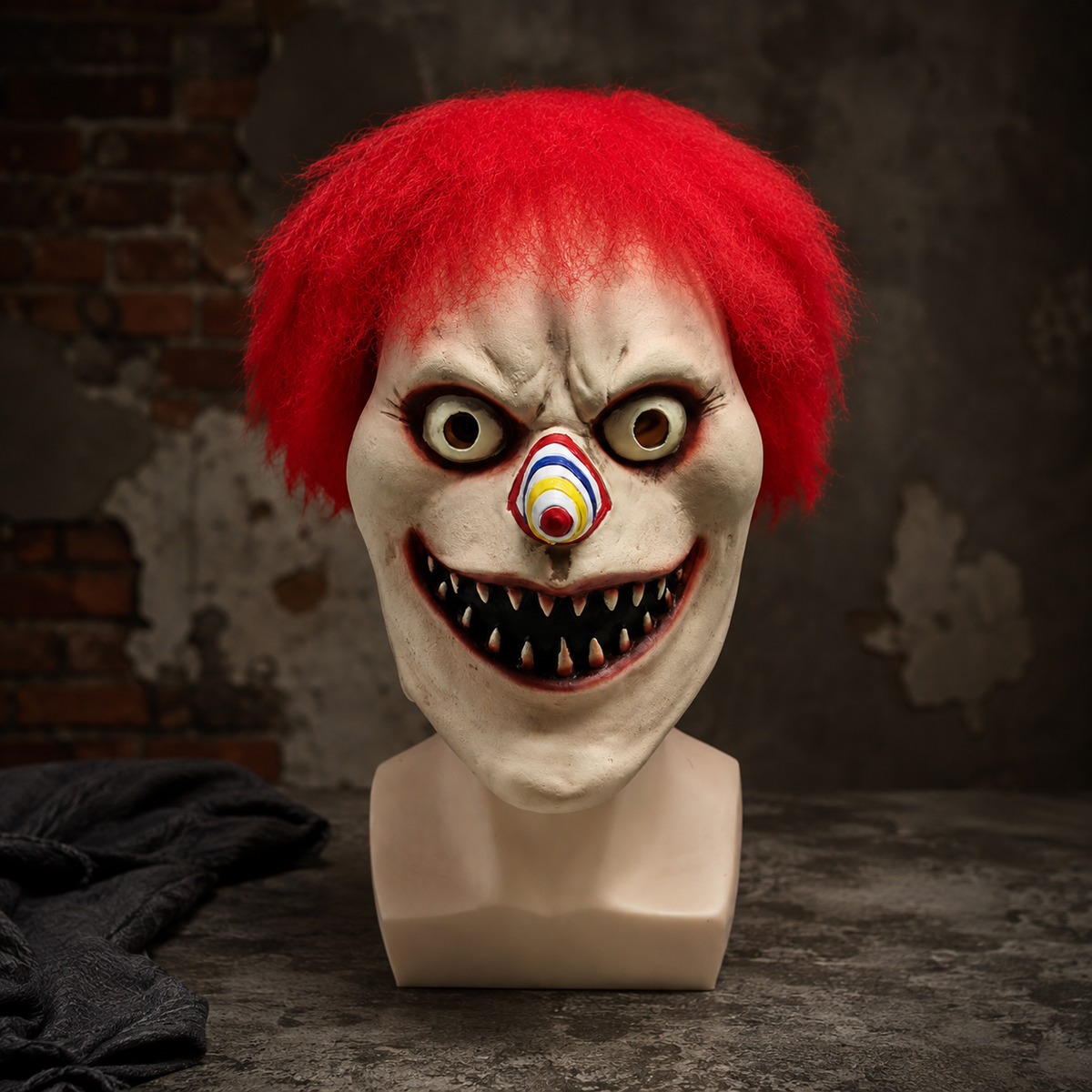 Evil Clown Latex Mask Red Hair Sharp Teeth Full Head Horror Clown