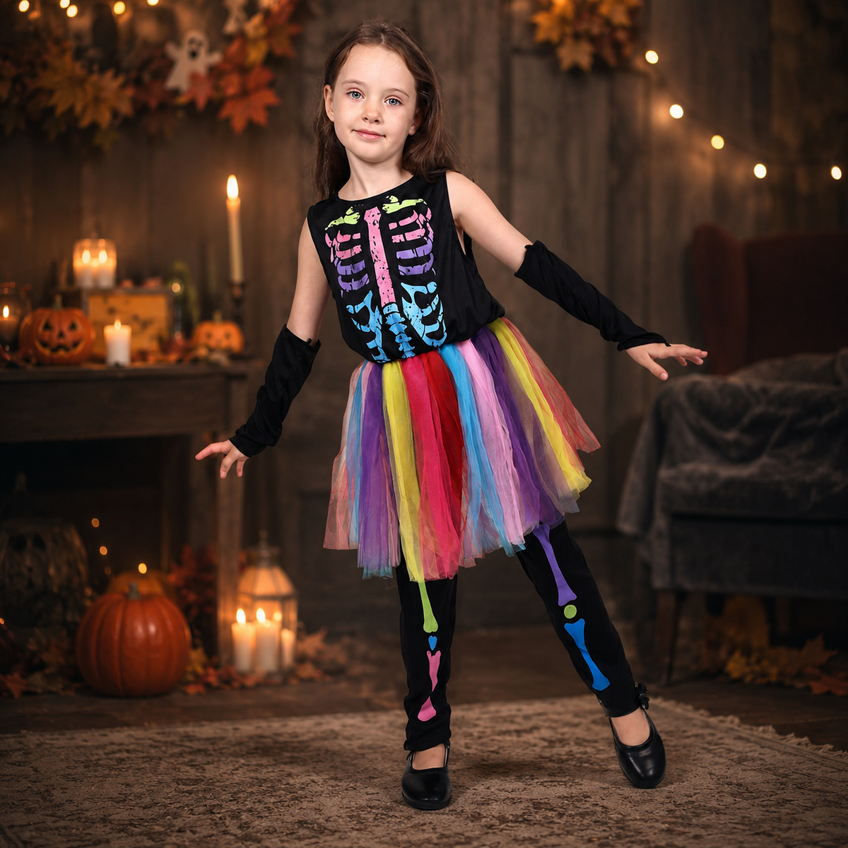 Kids Vampire Costume Girls Dress Boys Cape Dracula or Rainbow Skeleton