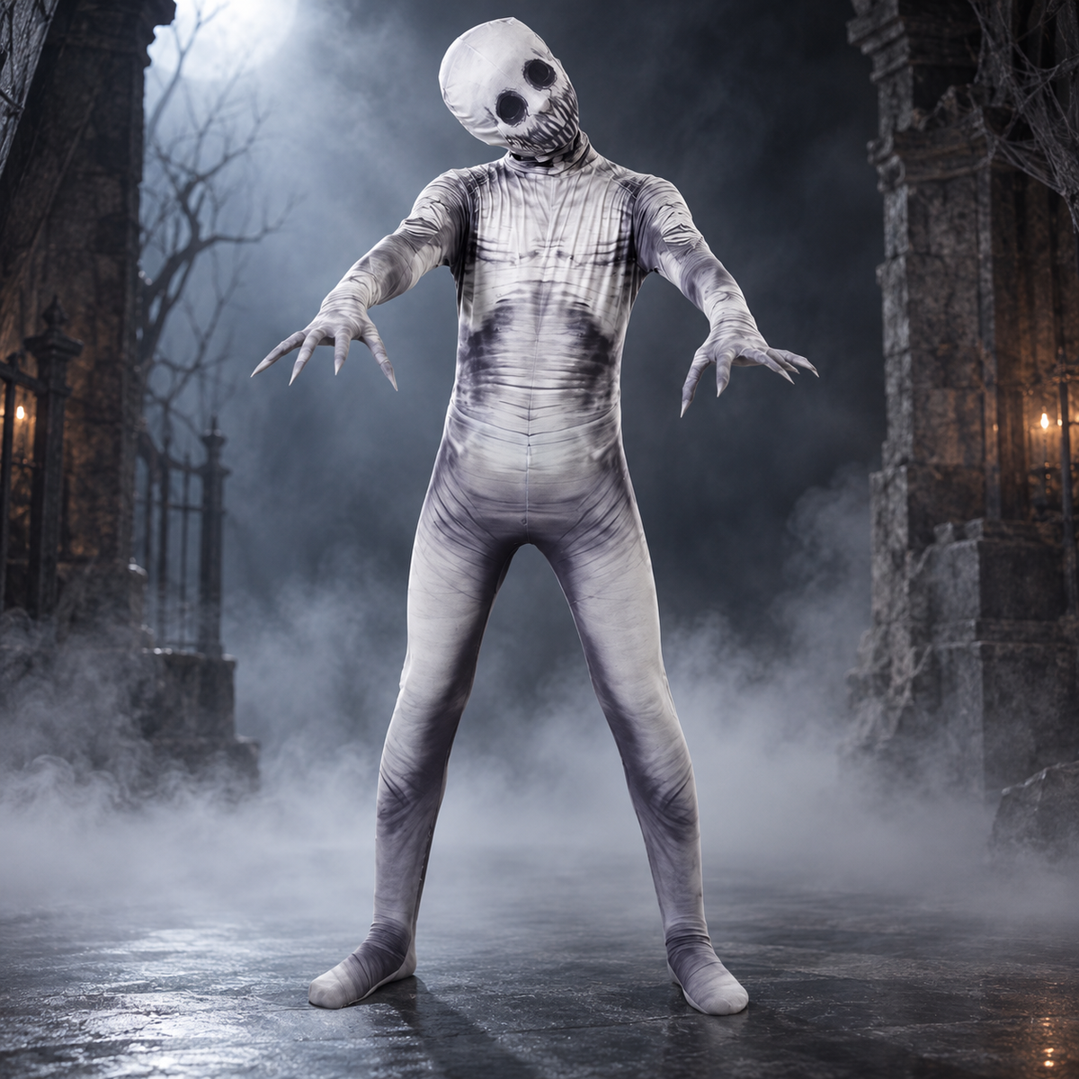 Kids Horror Morph Suit Full Body Zombie Mummy Skeleton Clown Faceless