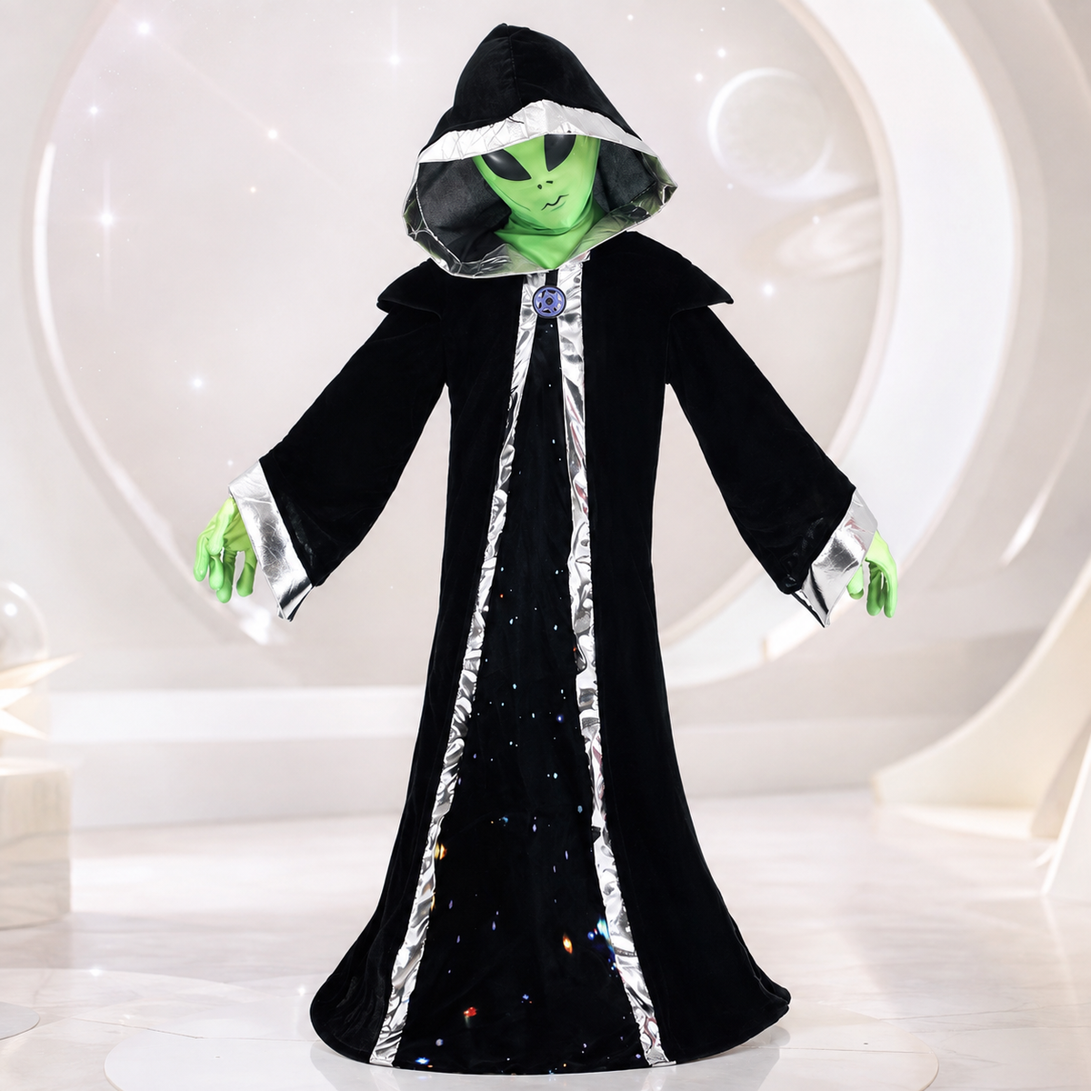 Kids Alien Costume Hooded Galaxy Robe Green Alien Mask and Gloves