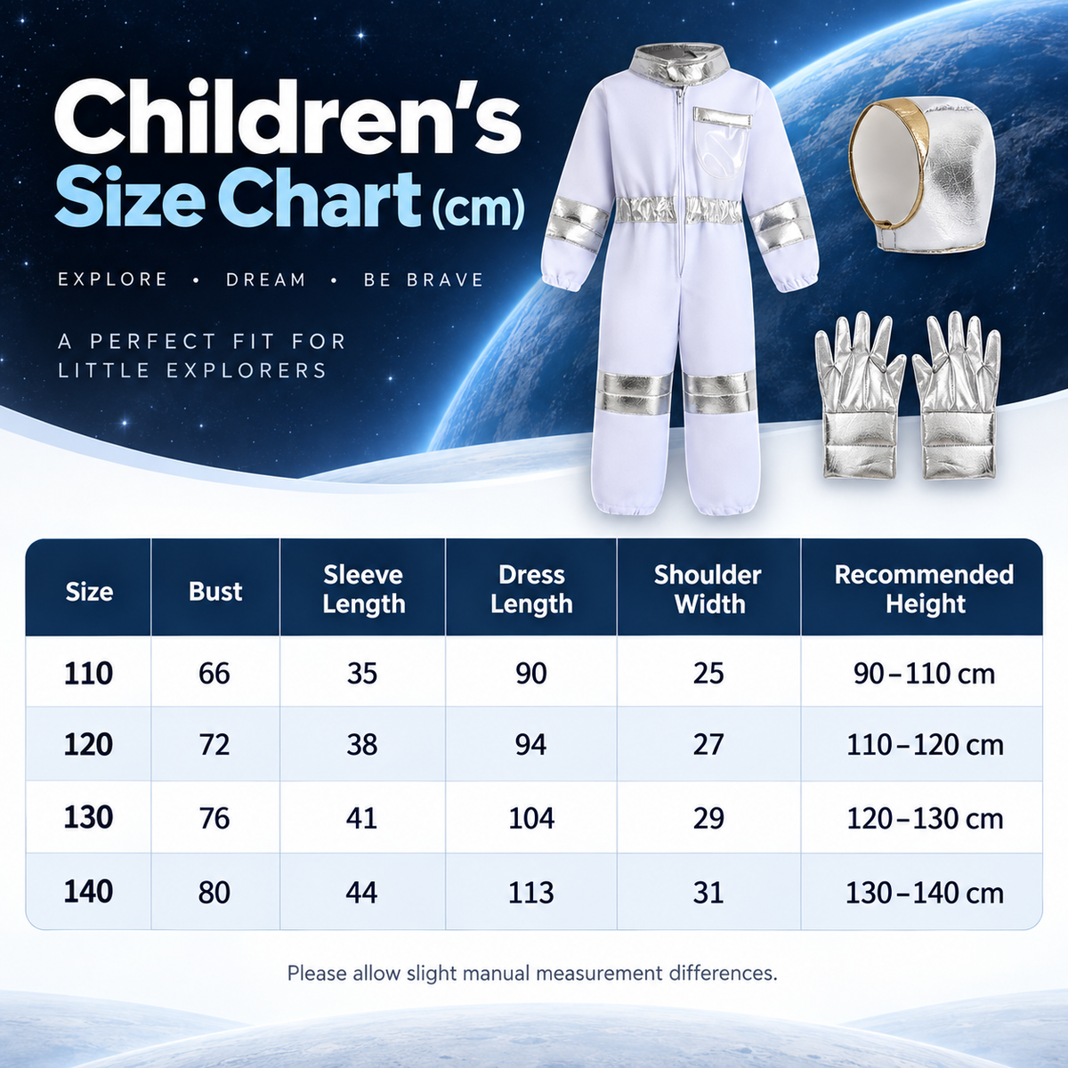 Kids Astronaut Costume White Space Suit with Silver Hood and Gloves