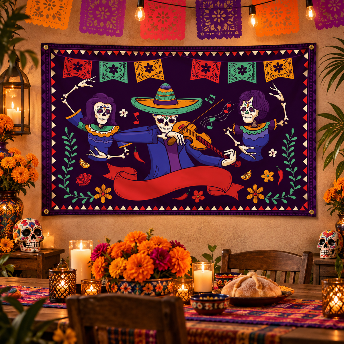 Halloween Wall Tapestry Day of the Dead Banner Party Backdrop Decor