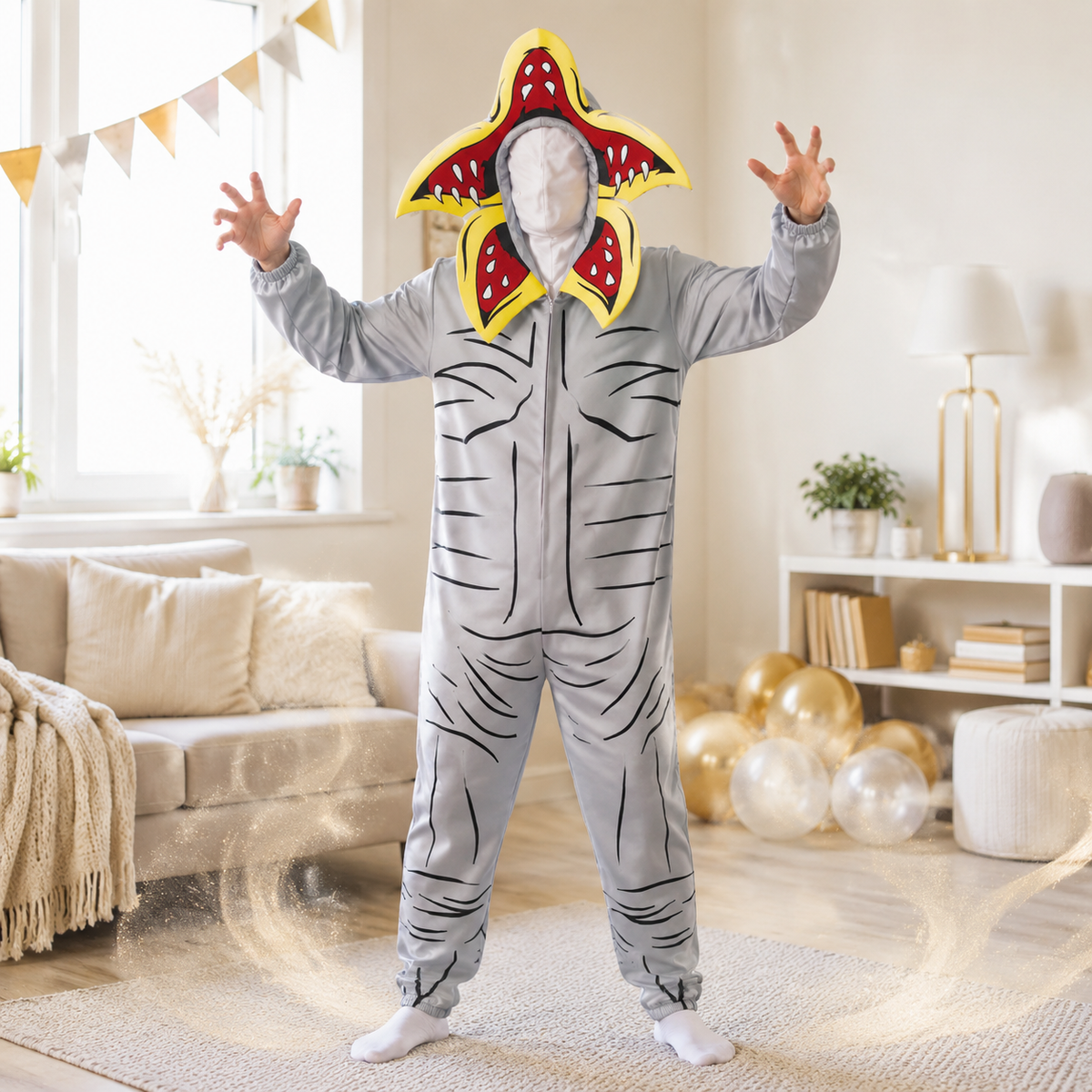 Flower Head Monster Costume Bodysuit Petal Hood Claw Gloves Feet