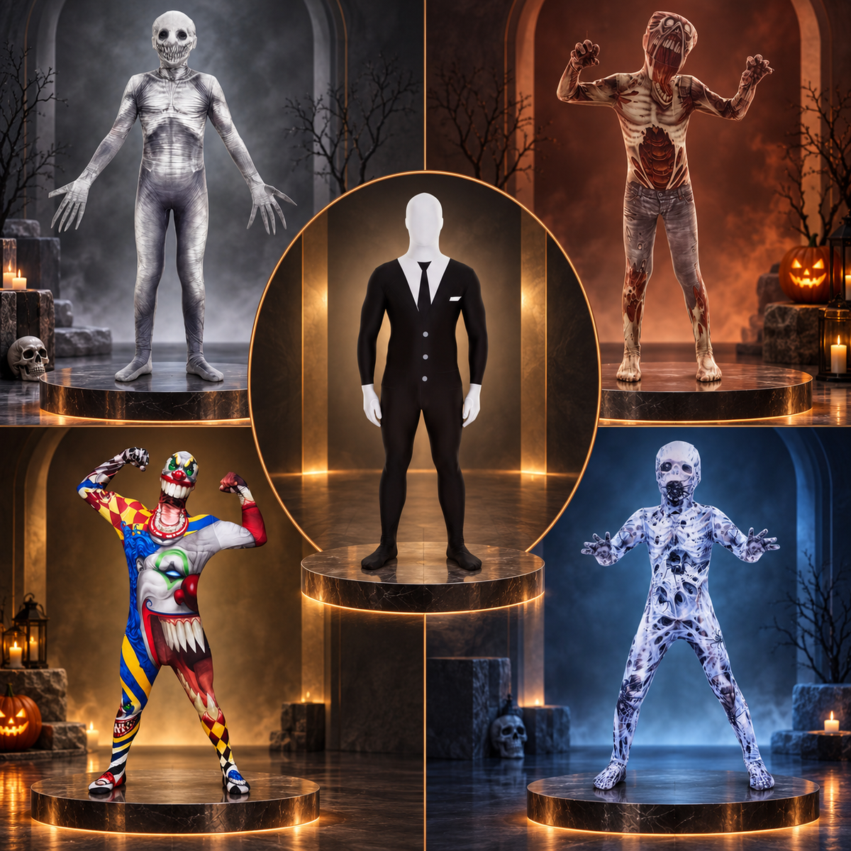 Full Body Horror Bodysuit Costume Ghoul Zombie Clown Mummy Faceless