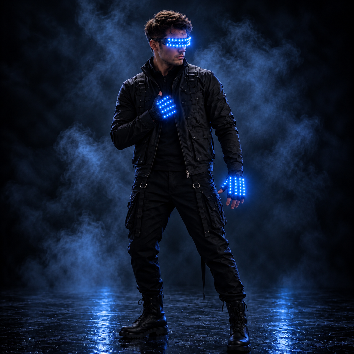 LED Visor Glasses and Light Up Gloves Set Rave Costume 5 Colors