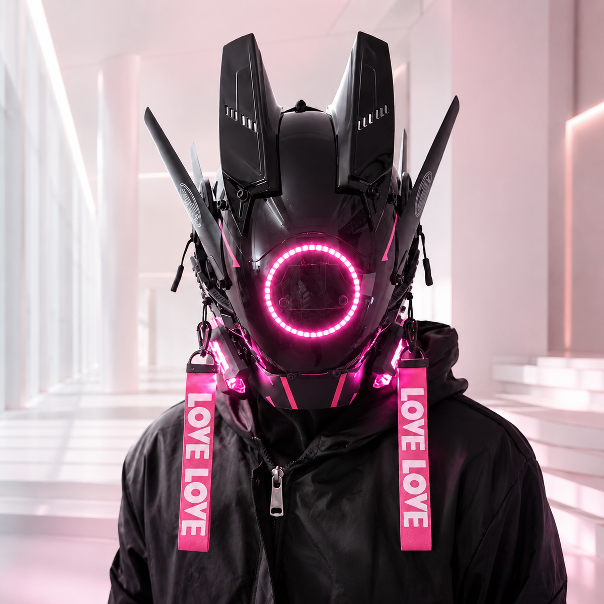 Cyberpunk LED Helmet Mask Glowing Ring Light Wing Fins Rave Cosplay