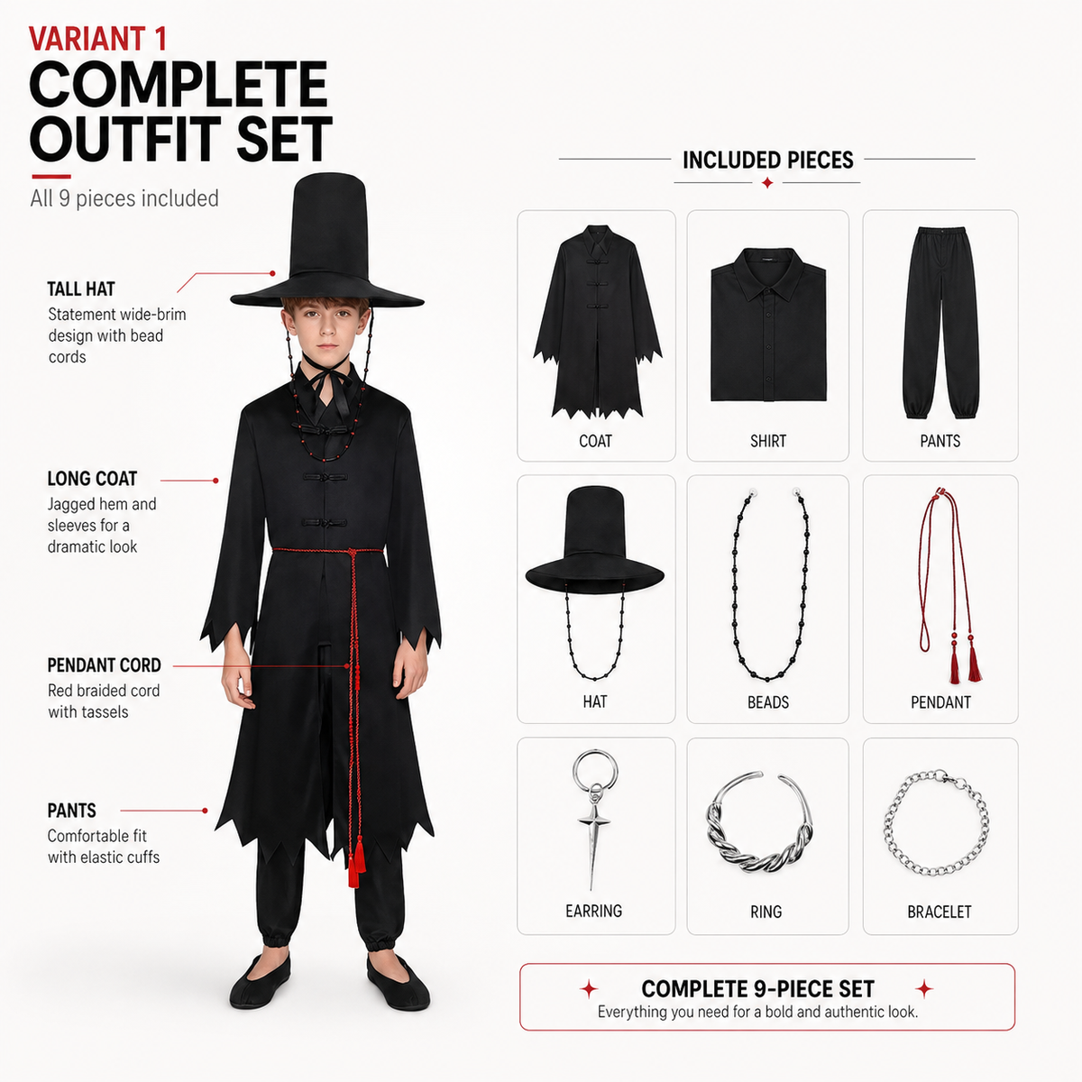 Demon Hunter Black Hanbok Cosplay Costume Tall Gat Hat Kids Adults