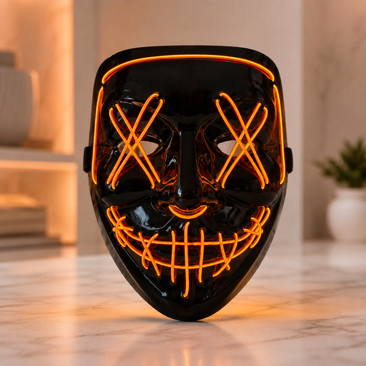 LED Light Up Stitched Smile X Eyes Mask EL Wire Halloween Purge Style