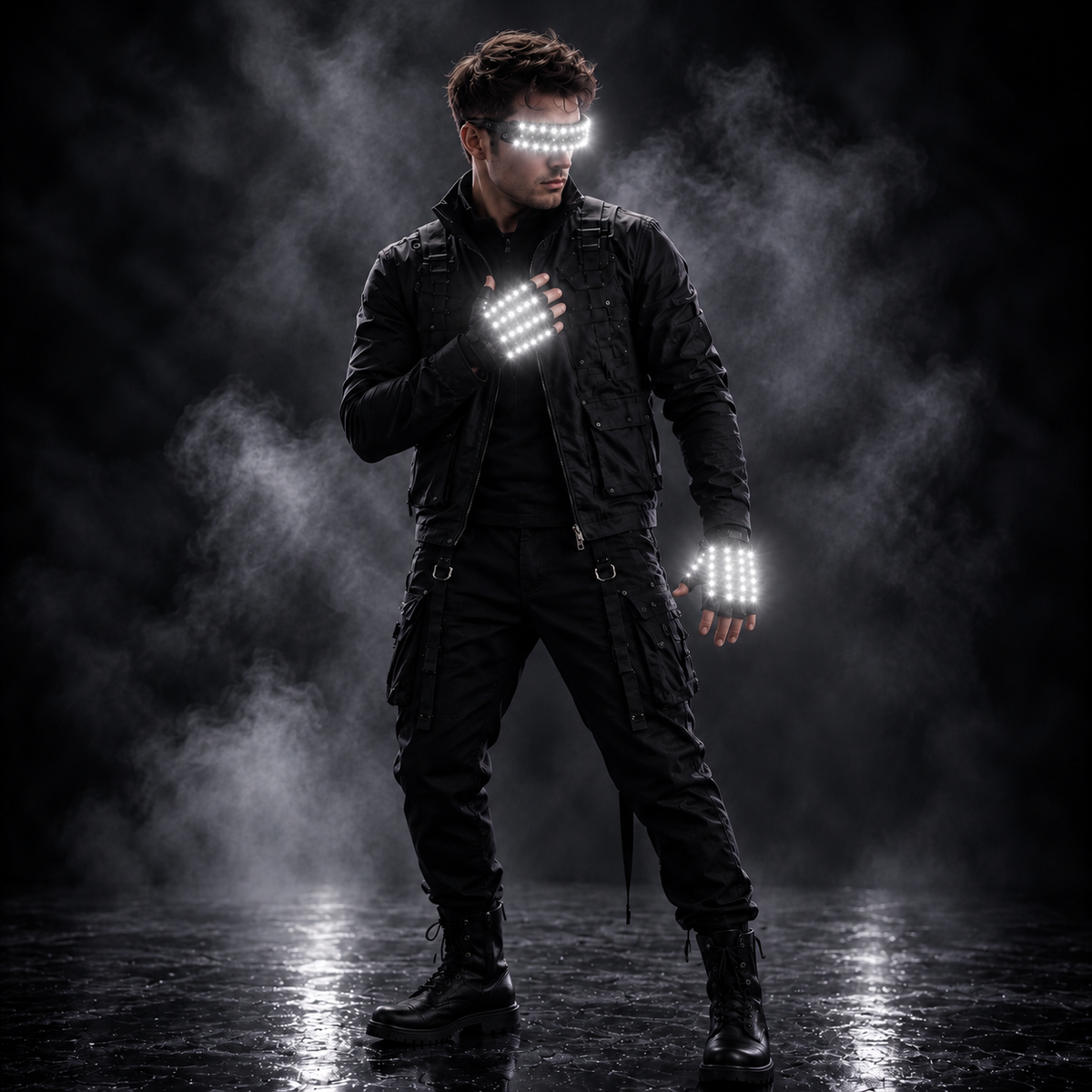 LED Visor Glasses and Light Up Gloves Set Rave Costume 5 Colors