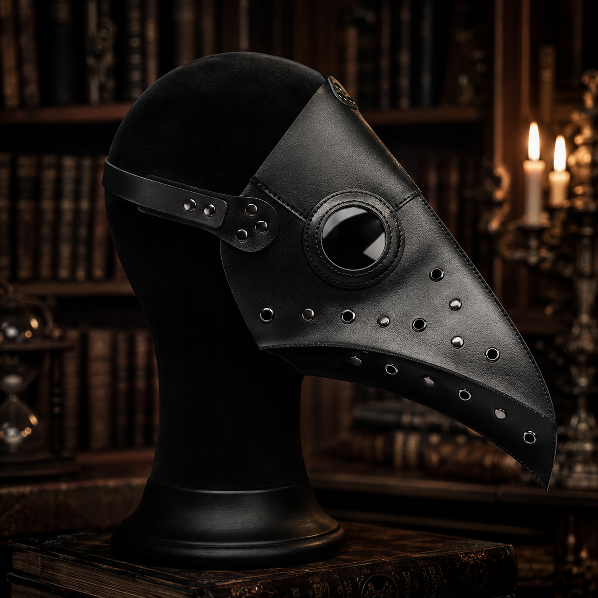 Plague Doctor Mask Black Faux Leather Bird Beak Steampunk Costume