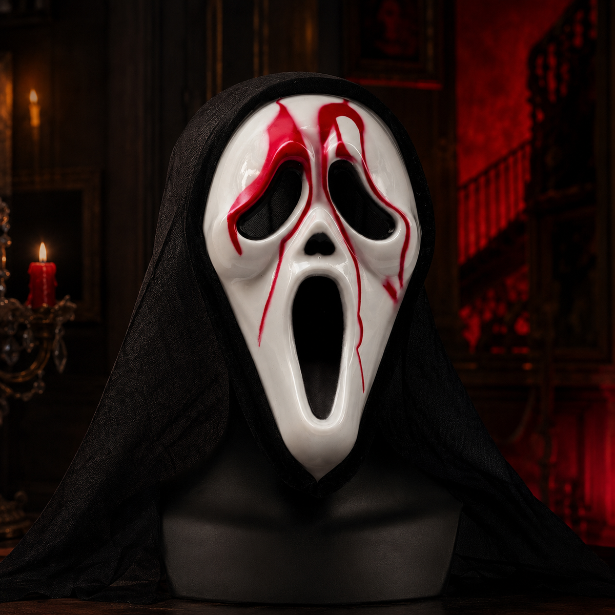 Ghost Face Scream Mask with Black Hood Halloween Horror Costume Mask