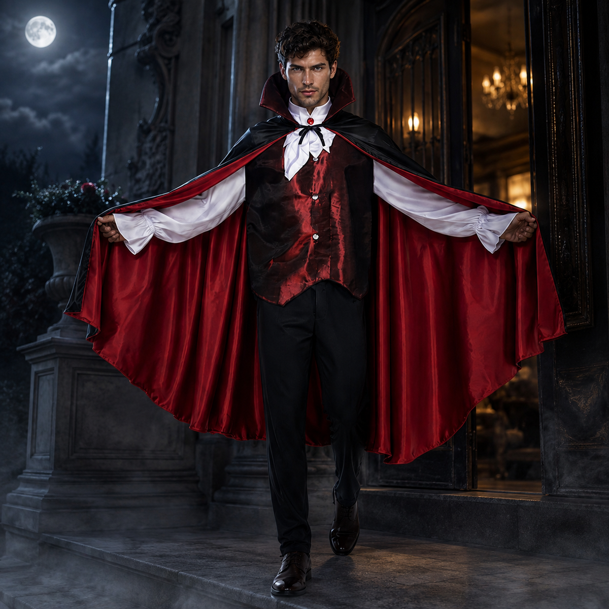 Mens Gothic Vampire Costume Set Cape Vest Shirt Count Noble Royal