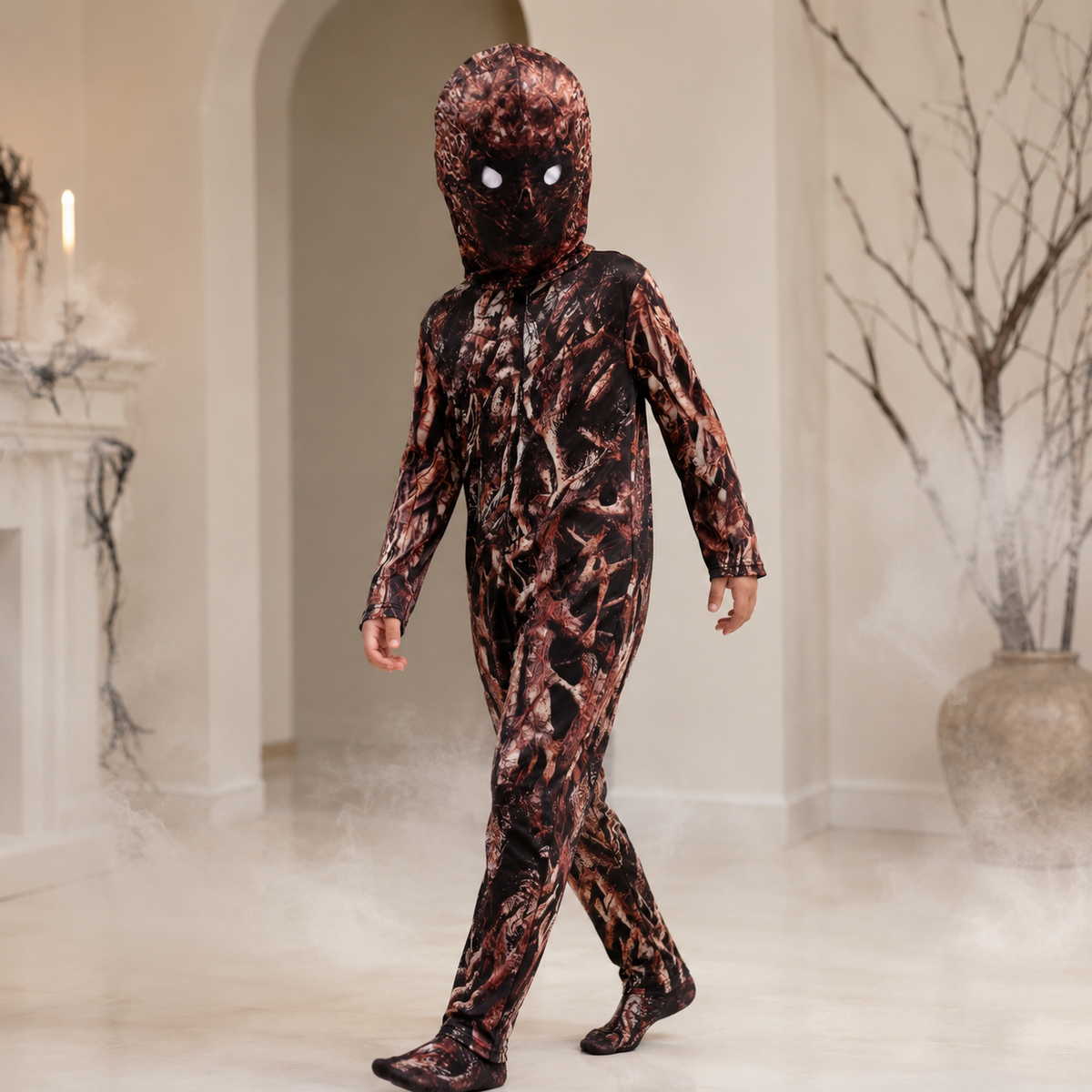 Kids Tree Monster Costume Root Print Bodysuit Hood Mask Horror