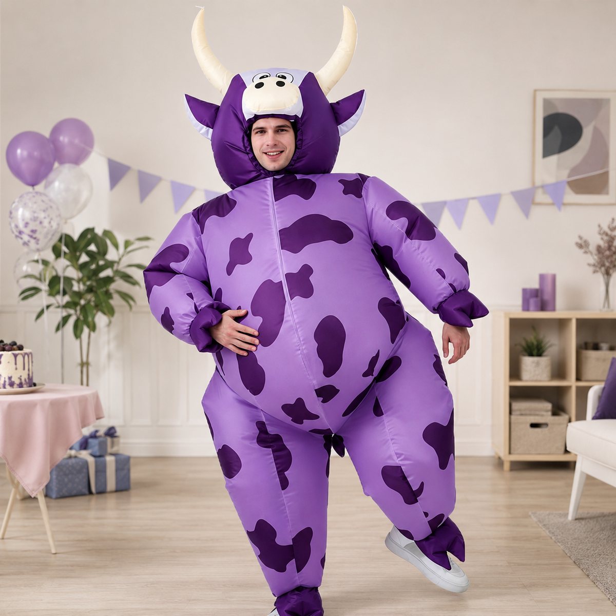 Adult Inflatable Cow Costume Full Body Blow Up Suit Horns 4 Colors