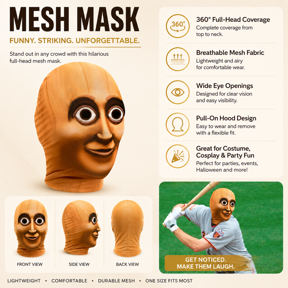Funny Big Eyes Face Mesh Mask Full Head Novelty Prank Mask Adults