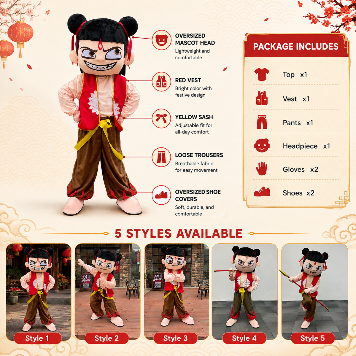 Nezha Mascot Costume Adult Full Body Chinese Warrior Boy Character
