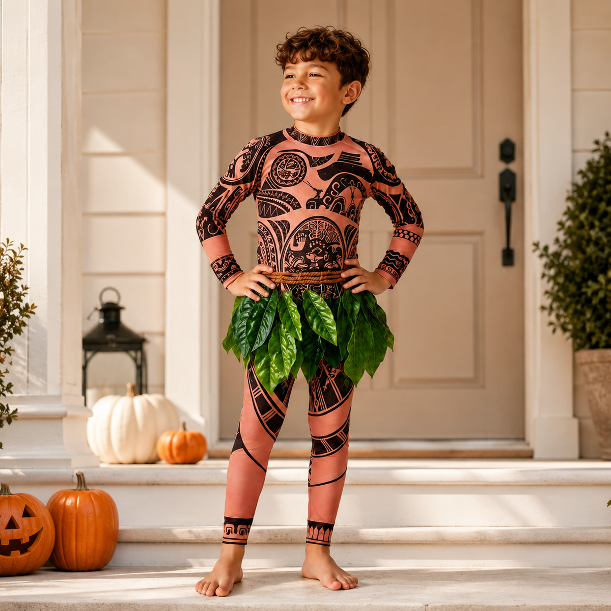 Maui Style Costume Tattoo Print Bodysuit Leaf Skirt Kids and Adults
