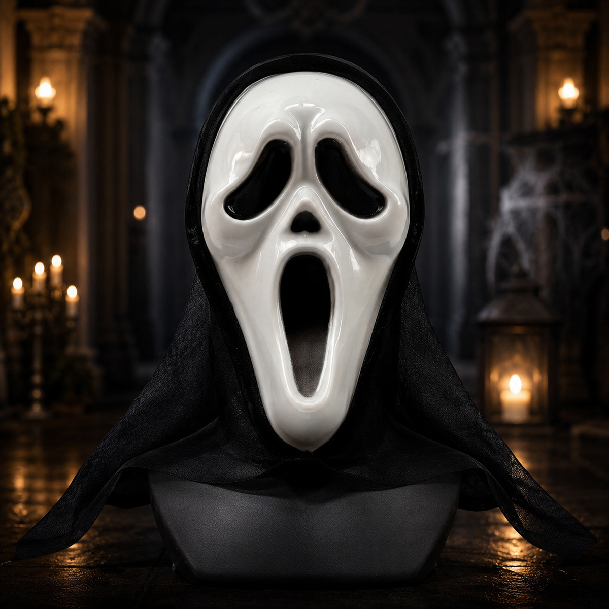 Ghost Face Scream Mask with Black Hood Halloween Horror Costume Mask