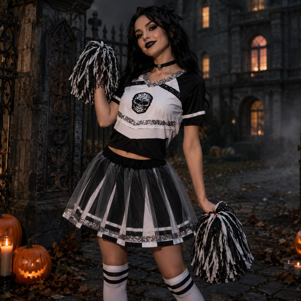 Kids Zombie Cheerleader Costume Bloody Skull Uniform Dress 11 Styles