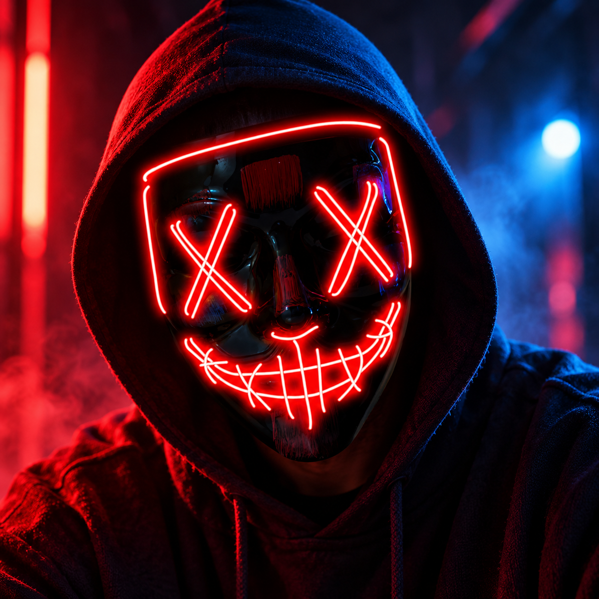 Dual Color LED Purge Mask Neon X Eyes Stitched Grin Battery Box Strap