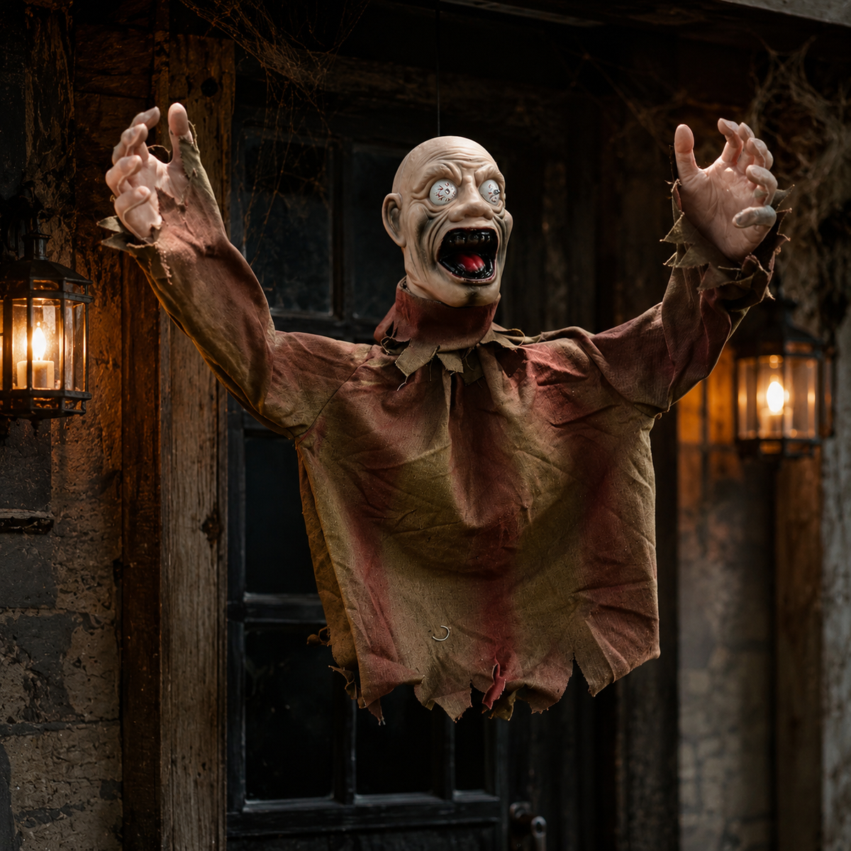 Hanging Screaming Zombie Prop Halloween Decoration Tattered Ghoul