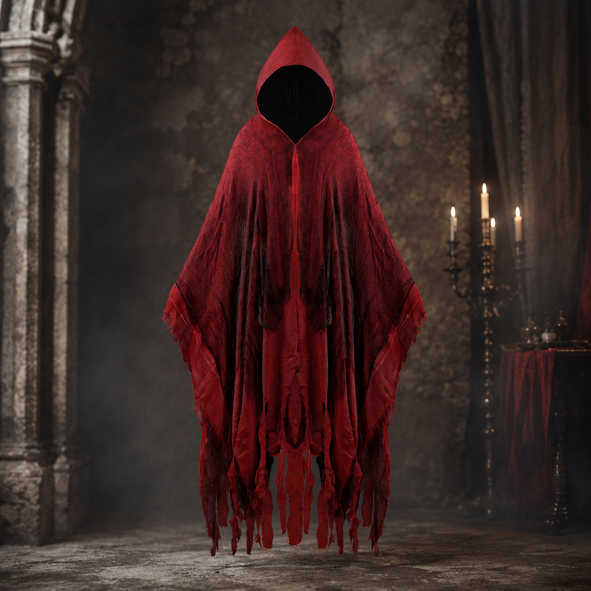 Adult Ragged Hooded Ghost Cloak Tattered Gauze Wraith Costume Cape