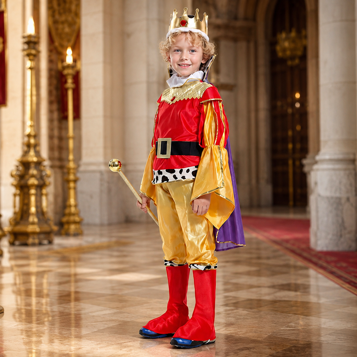 Kids King Costume with Crown Scepter and Cape Four Royal Styles