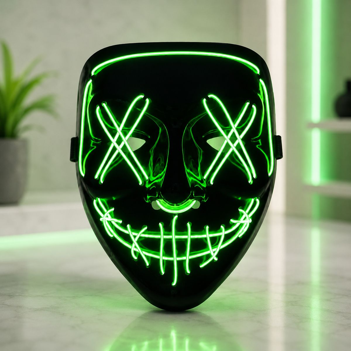 LED Light Up Stitched Smile X Eyes Mask EL Wire Halloween Purge Style
