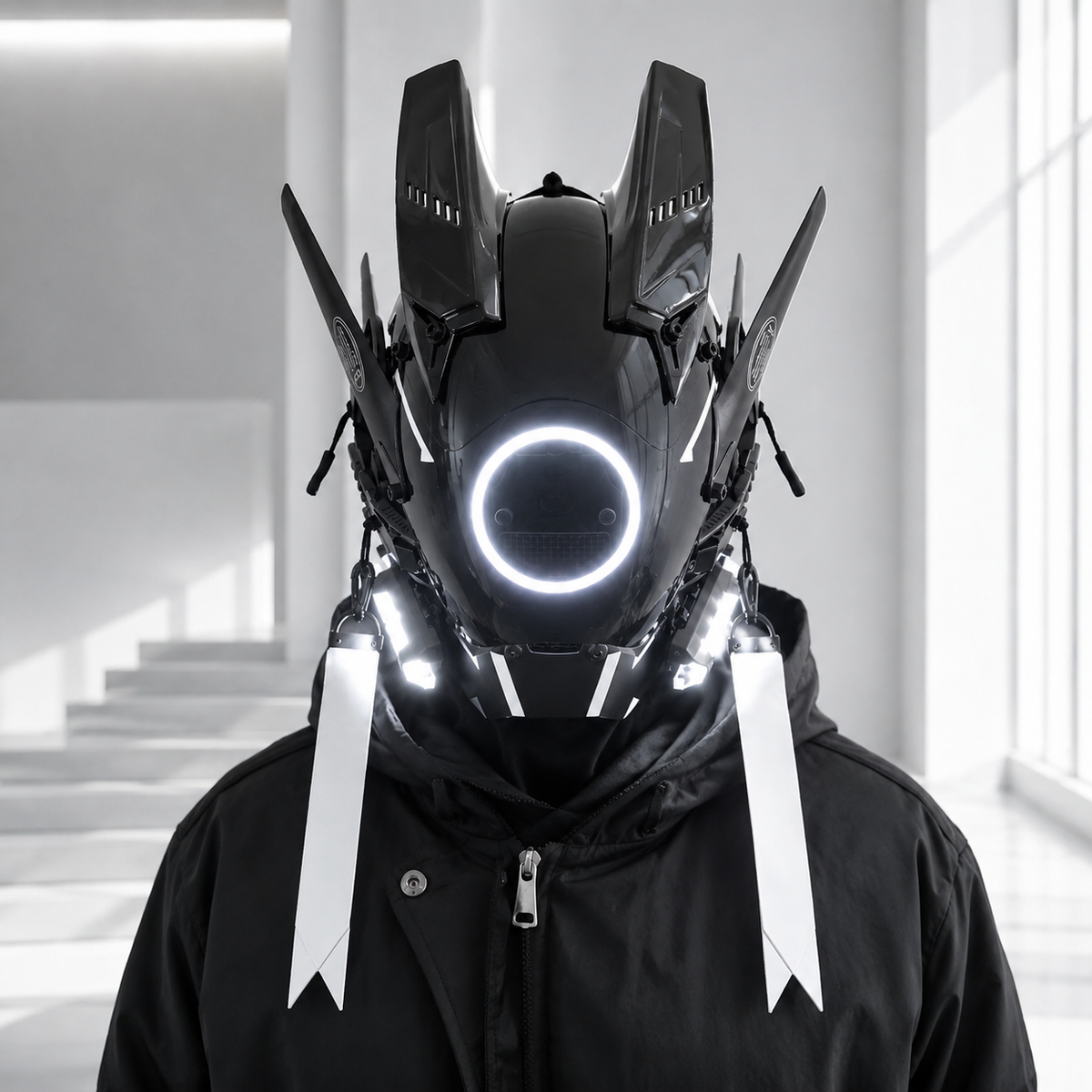 Cyberpunk LED Helmet Mask Glowing Ring Light Wing Fins Rave Cosplay