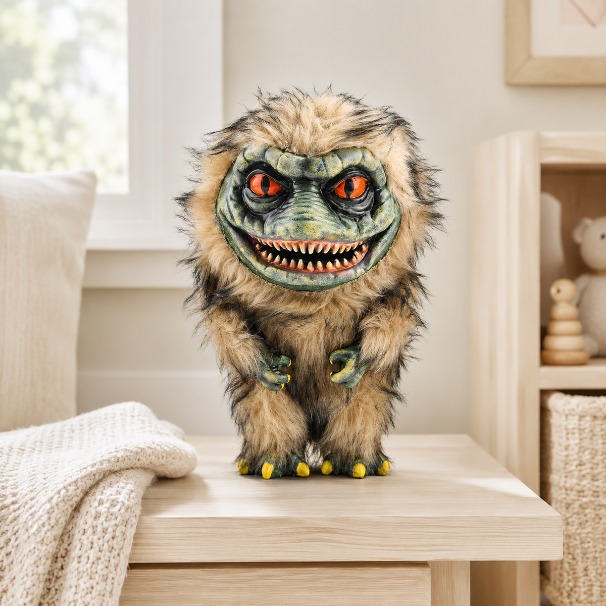 Furry Monster Critter Figure Toothy Grin Halloween Shelf Decoration