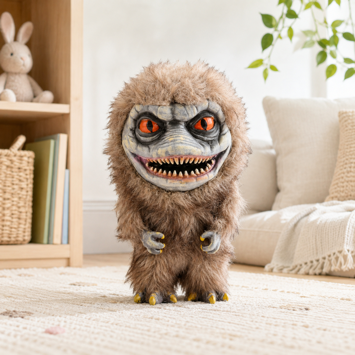 Furry Monster Critter Figure Toothy Grin Halloween Shelf Decoration