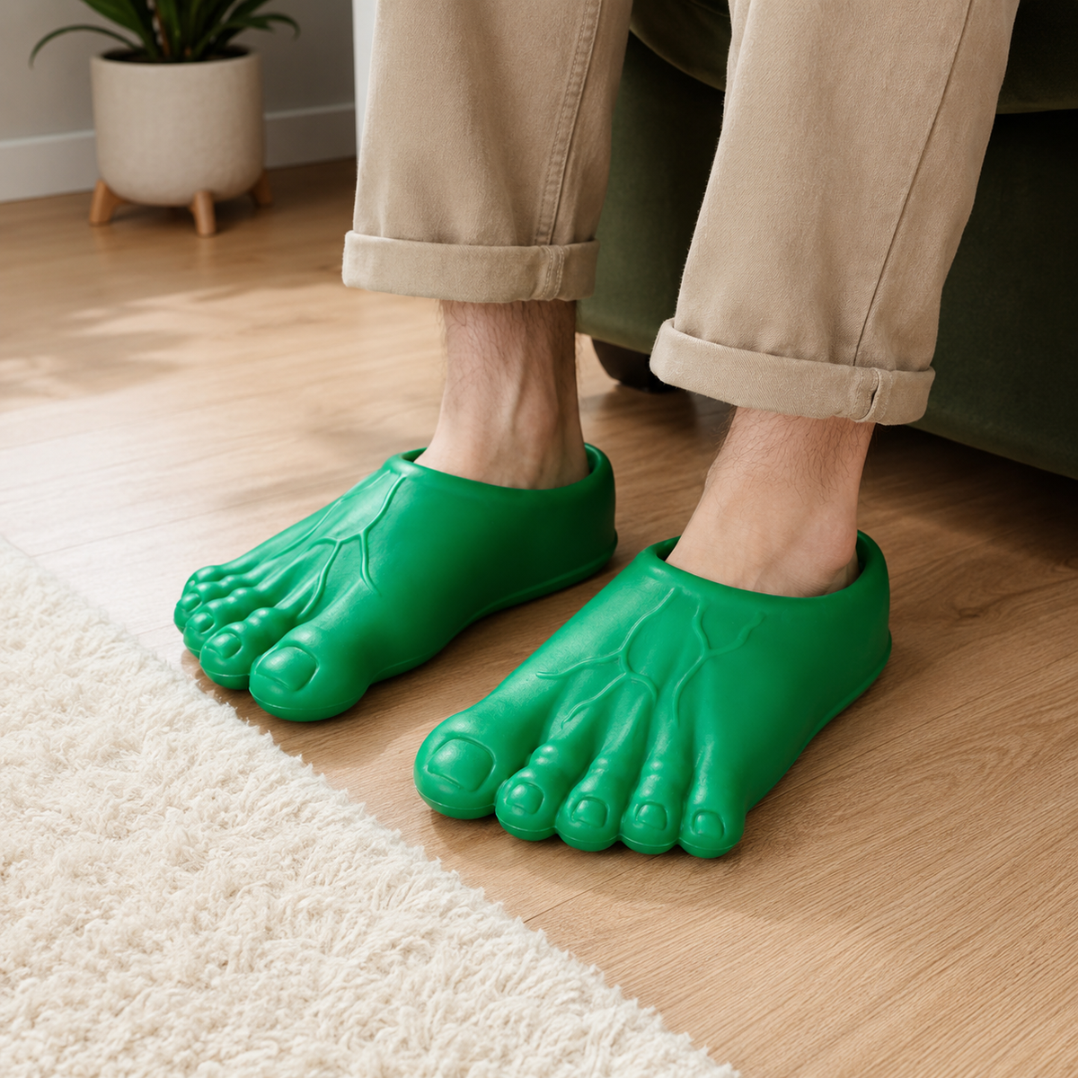 Funny Big Feet Slippers Novelty Bigfoot Toe Slides Skin Tone or Green