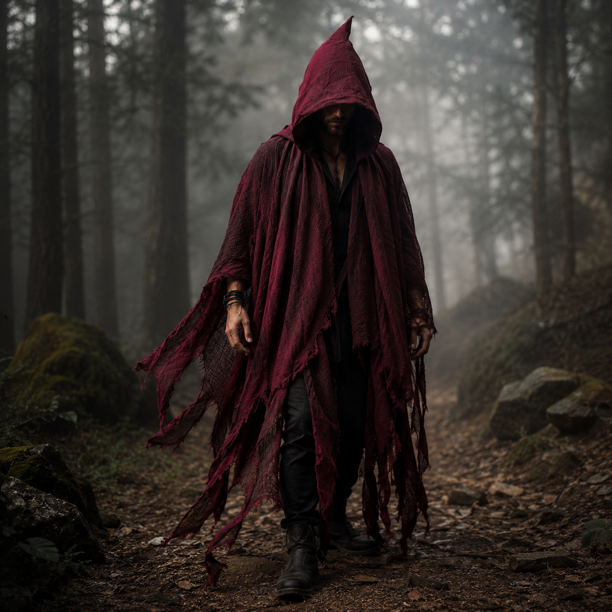 Adult Tattered Hooded Cloak Gauze Grim Reaper Costume Halloween Cape