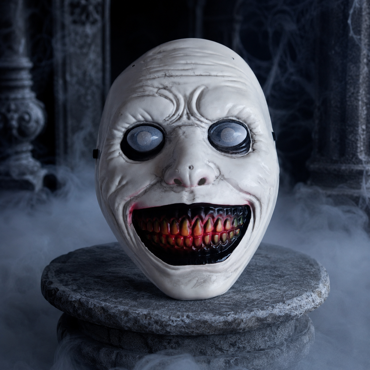 Creepy Demon Smile Mask Wide Grin Horror Face Mask Halloween Prank