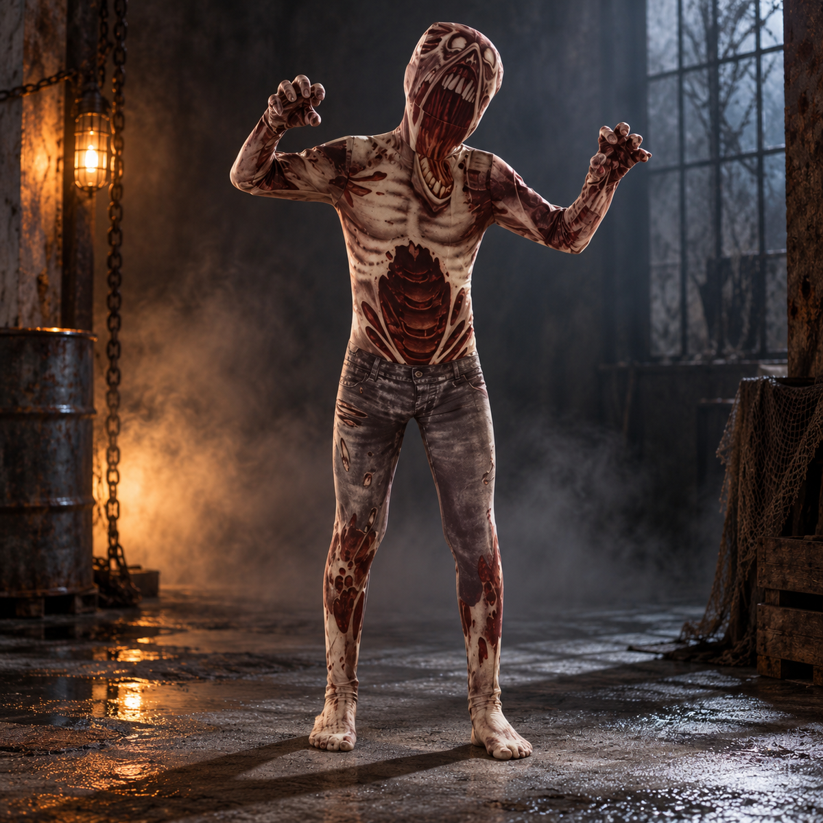 Kids Horror Morph Suit Full Body Zombie Mummy Skeleton Clown Faceless