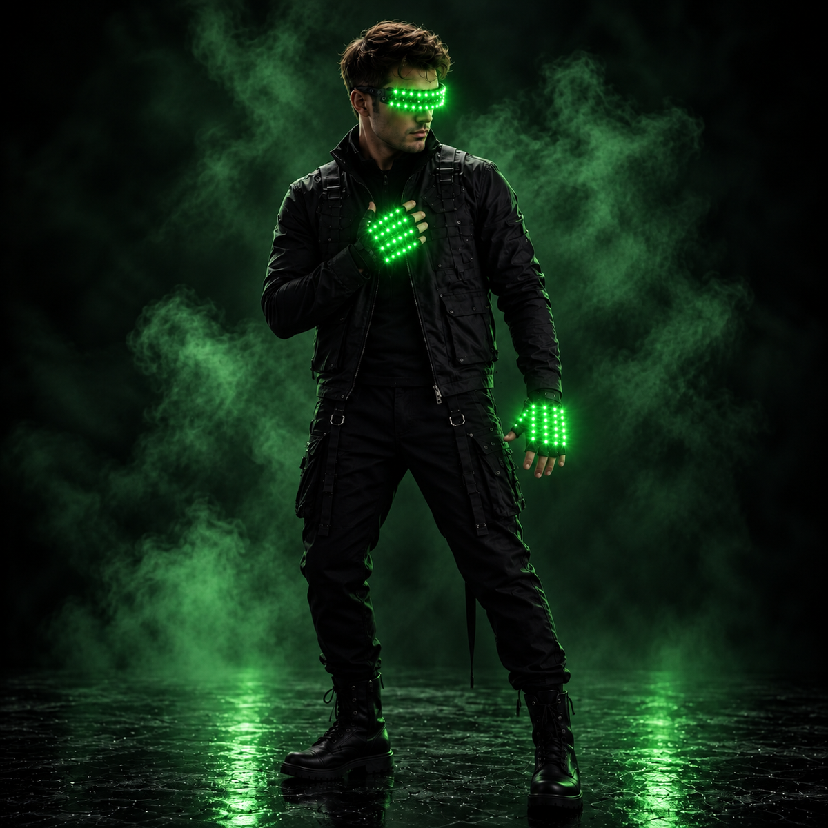LED Visor Glasses and Light Up Gloves Set Rave Costume 5 Colors