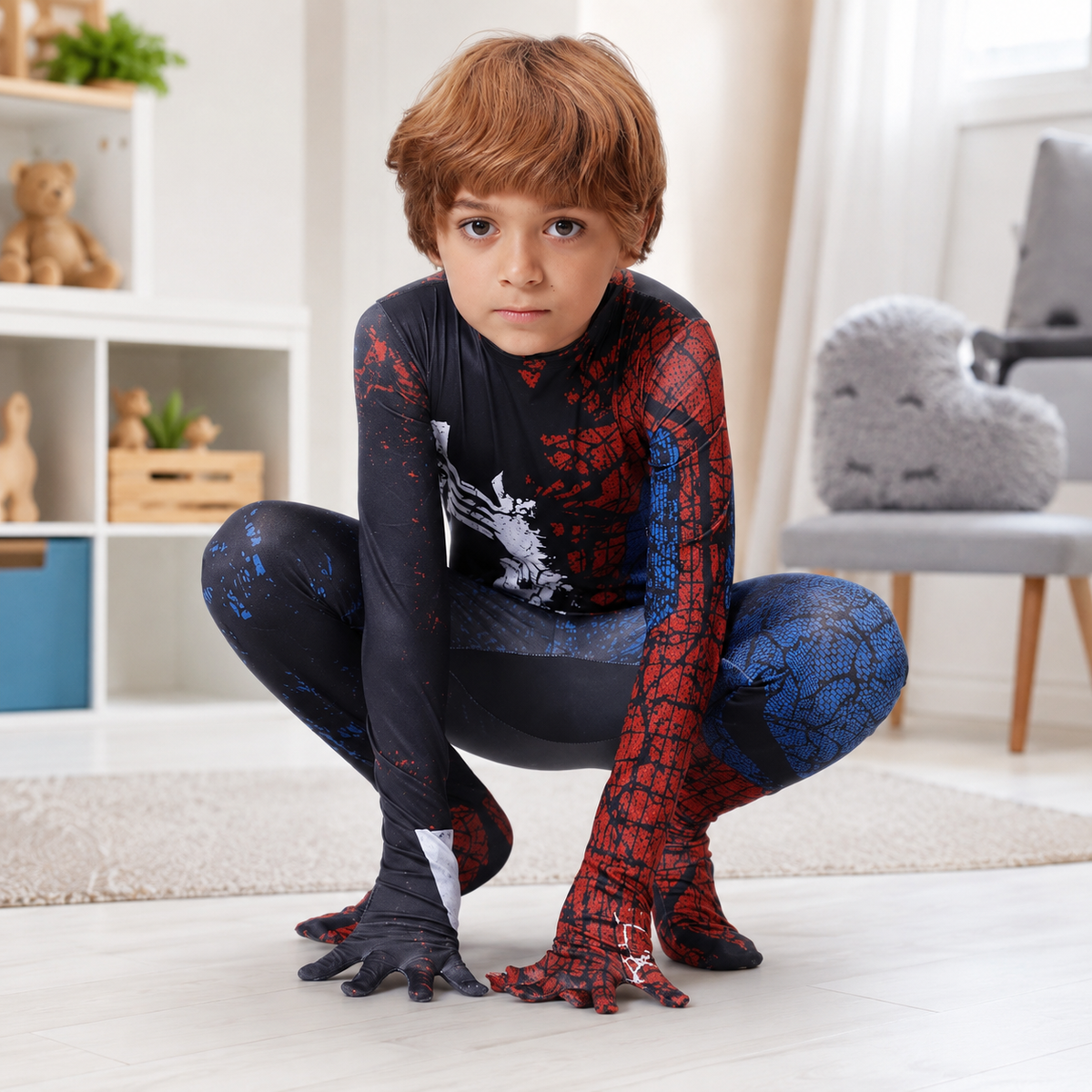 Kids Spider Hero Zentai Bodysuit Red Blue Black Web Print Costume