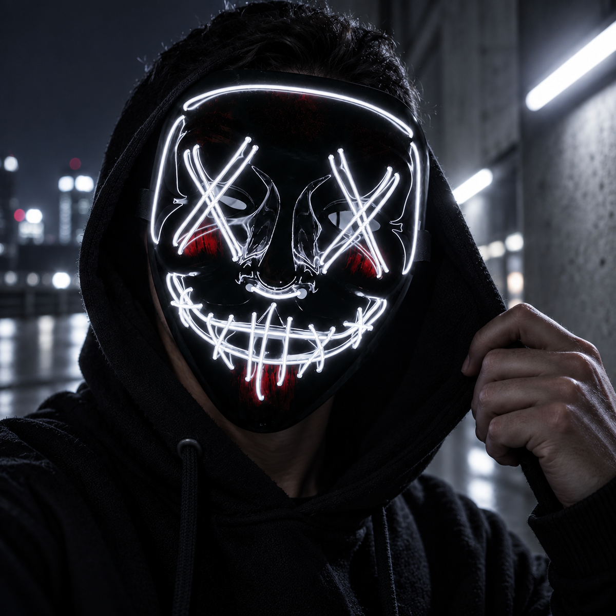 LED Purge Style Light Up Mask X Eyes Stitched Smile Neon Halloween