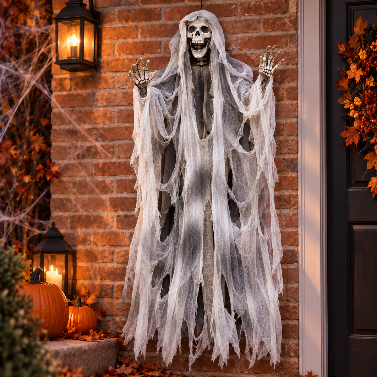 Hanging Grim Reaper Halloween Decoration Tattered Robe Skeleton Prop