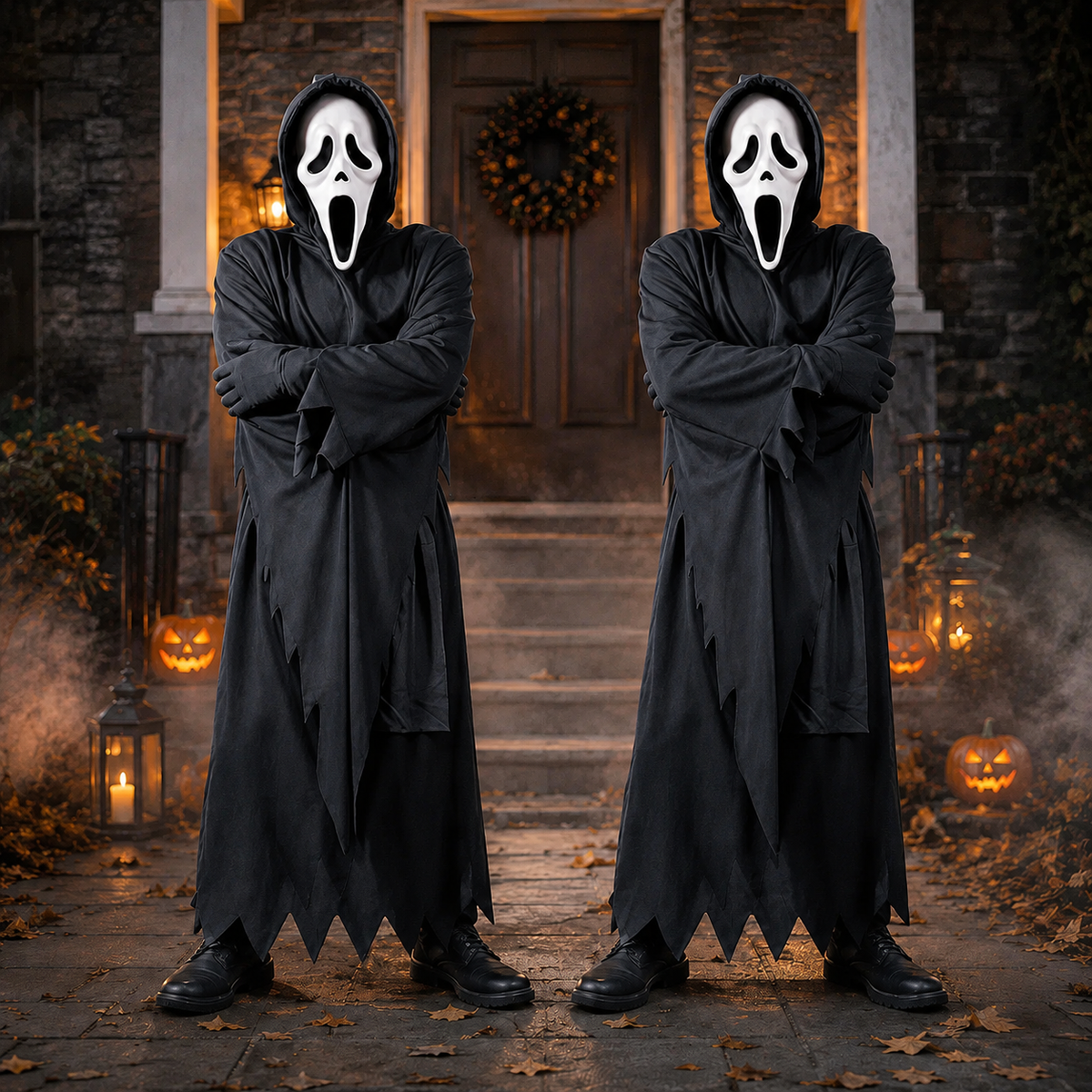 Ghost Face Robe Costume Hooded Black Robe Mask Toy Knife Kids Adults