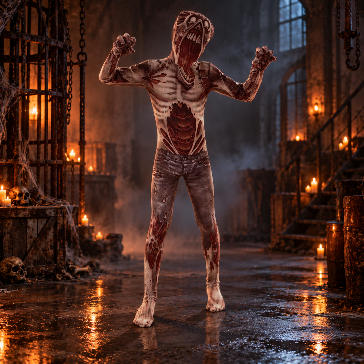 Full Body Horror Bodysuit Costume Ghoul Zombie Clown Mummy Faceless