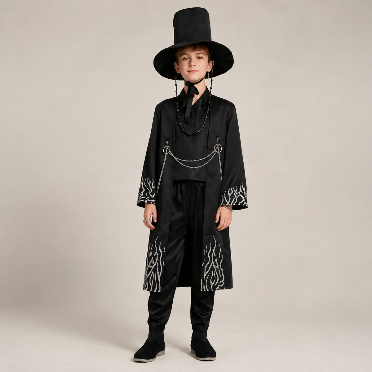 Demon Hunter Black Hanbok Cosplay Costume Tall Gat Hat Kids Adults