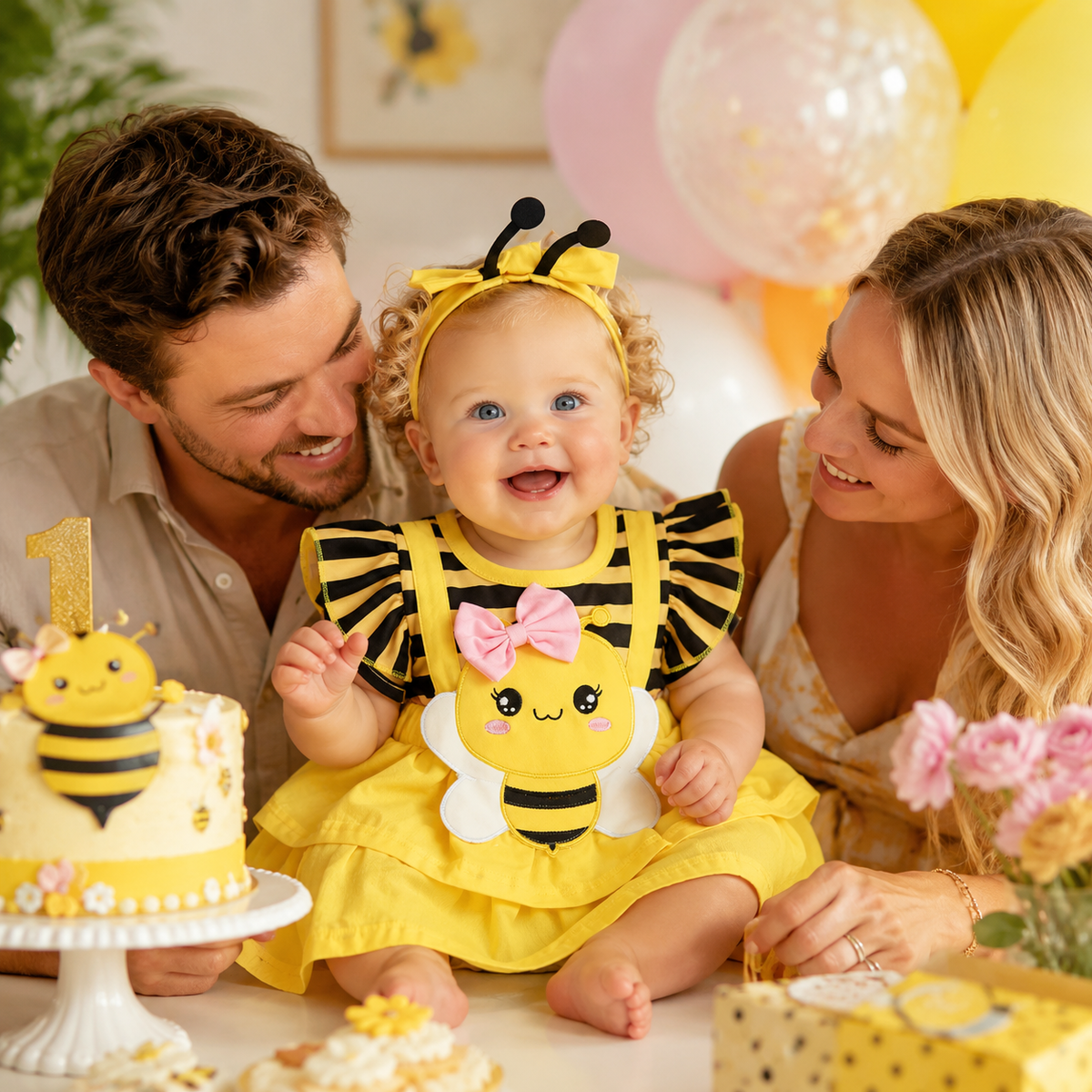 Baby Girl Bee Costume Romper Tutu Skirt with Antenna Headband