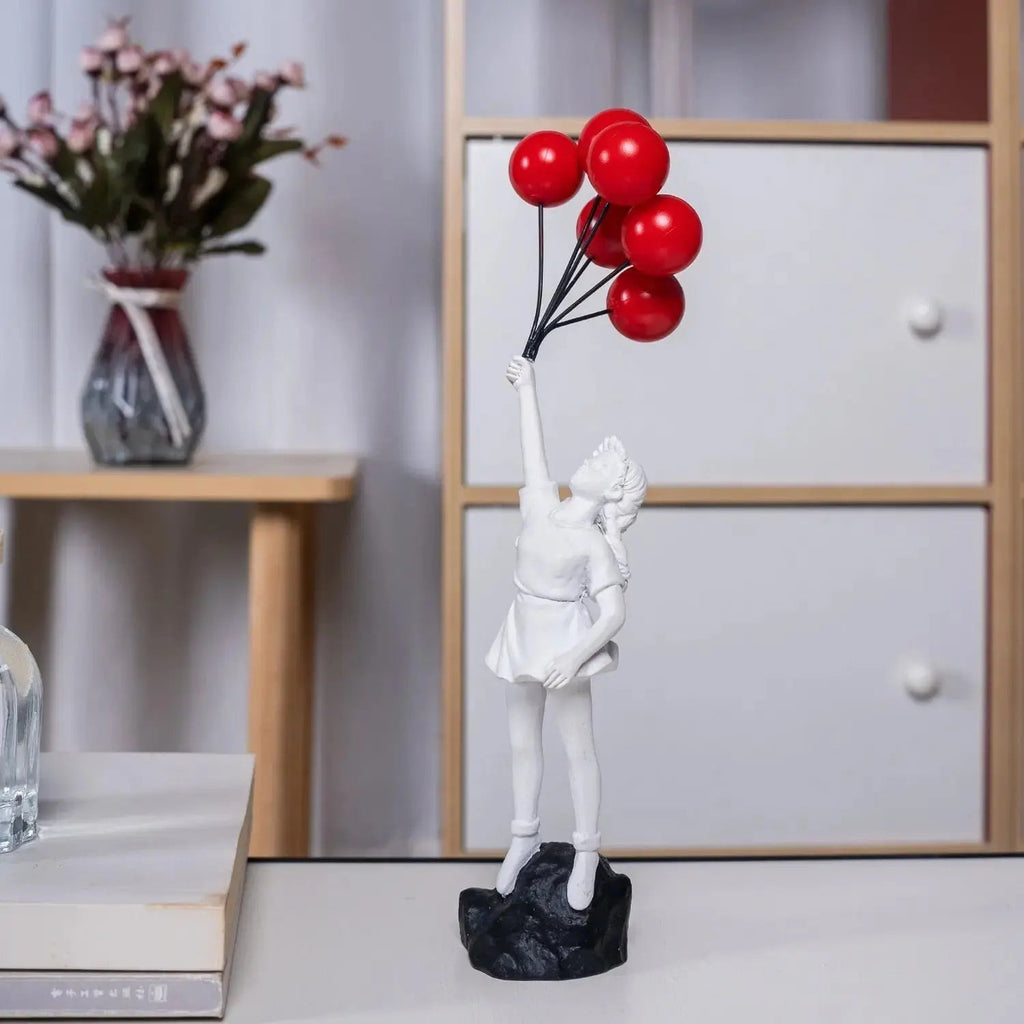 Ballon Meisje Decoratie Beeld met Rode Ballonnen